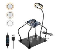 Helping Hands Soldering Station, Welding Third Hand Tool with 6X Magnifying Glass & 3 Color LED Light, Sturdy Base and 4 Adjustable Magnetic Solder Holder, for Soldering, Repair Circuit Board, Crafts