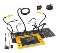 Helping Hands Soldering, Third Hand Tools with 5X 10X LED Magnifying Lamp, 360° Hot Air Gun Holder, Soldering Wire Holder， Flexible Metal Arms Heavy Duty Base