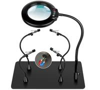 Helping Hands with 5X Magnifying Glass with Light PCB Holder Tool Third-hand Soldering Station with Updated Alligator Clamp Extra Large Square Base 4 Magnetic Arms for Electronic Repairing Welding