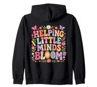 Helping Little Minds Bloom Teacher Floral Butterfly Apple Zip Hoodie