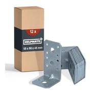 HELPMATE - 12 Pieces of Heavy Duty Angle Brackets with Bead 50x90x48 mm - Perforated Wood connectors Electro-galvanised & Blue passivated - Corner Braces Brackets with Excellent Corrosion Protection