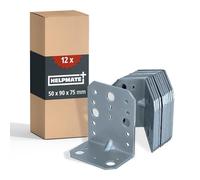 HELPMATE - 12 Pieces of Heavy Duty Angle Brackets with Bead 50x90x75 mm - Perforated Wood connectors Electro-galvanised & Blue passivated - Corner Braces Brackets with Excellent Corrosion Protection