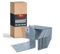 HELPMATE - 12 Pieces of Perforated Angle Brackets 60x60x40 mm - Angle connectors Electro-galvanised & Blue passivated - Wood connectors with Excellent Corrosion Protection - Corner Braces Brackets