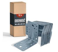 HELPMATE - 12 Pieces of Perforated Angle Brackets 90x90x65 mm - Angle connectors Electro-galvanised & Blue passivated - Wood connectors with Excellent Corrosion Protection - Corner Braces Brackets