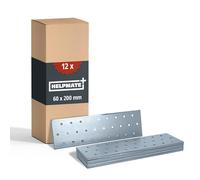 HELPMATE - 12 Pieces of Perforated Plates 60x200 mm - Flat connectors Electro-galvanised & Blue passivated - Wood connectors with Excellent Corrosion Protection, Stable & Durable - Easy Assembly