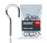 HELPMATE - Curved Screw Hooks 30x2.6x11x 6 mm - Electro-Galvanized Steel - 50 Pieces - Hooks for Wall or Ceiling mounting