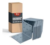 HELPMATE Pack of 12 Perforated Plate Brackets 60 x 60 x 60 mm - Angle Connector Galvanised & Blue Passivated - Wood Connector with Excellent Corrosion Protection - Hole Angle