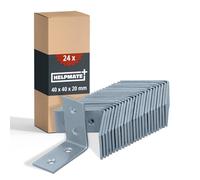 HELPMATE Pack of 24 Perforated Plate Brackets 40 x 40 x 20 mm - Angle Connector Galvanised & Blue Passivated - Wood Connector with Excellent Corrosion Protection - Hole Angle