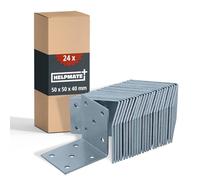 HELPMATE Pack of 24 Perforated Plate Brackets 50 x 50 x 40 mm - Angle Connector Galvanised & Blue Passivated - Wood Connector with Excellent Corrosion Protection - Hole Angle