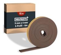 HELPMATE - Self-Adhesive Sealing Tape for Windows and Doors - Seal for Insulating Gaps Between 2 and 3.5 mm Wide - Sealing Tape 9 x 4 mm (E Profile | 6 Meters | Brown)