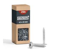 HELPMATE - Wood connector screws, flat head, 4.5x32, electro-galvanized - 250 pieces Wood screws with PZ2 drive and cutting notch - For fastening metal fittings to wood