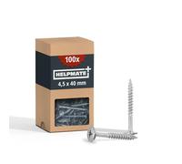 HELPMATE - Wood connector screws, flat head, 4.5x40, electro-galvanized - 100 pieces Wood screws with PZ2 drive and cutting notch - For fastening metal fittings to wood