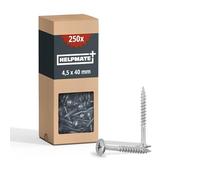 HELPMATE - Wood connector screws, flat head, 4.5x40, electro-galvanized - 250 pieces Wood screws with PZ2 drive and cutting notch - For fastening metal fittings to wood