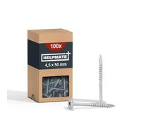 HELPMATE - Wood connector screws, flat head, 4.5x50, electro-galvanized - 100 pieces Wood screws with PZ2 drive and cutting notch - For fastening metal fittings to wood