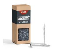 HELPMATE - Wood connector screws, flat head, 4.5x50, electro-galvanized - 250 pieces Wood screws with PZ2 drive and cutting notch - For fastening metal fittings to wood