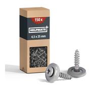 HELPMATE woodscrews 4.5x25 mm, 150 pieces, DIN 7995, stainless steel A2, PZ2, DIN 7995, roofing screws, pan head, with washer and EPDM washer, silver, 4.5 x 25 mm
