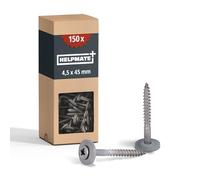 HELPMATE woodscrews 4.5x45 mm, 150 pieces, DIN 7995, stainless steel A2, PZ2, DIN 7995, roofing screws, pan head, with washer and EPDM washer, silver, 4.5 x 45 mm