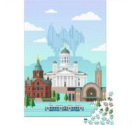 Helsinki Cityscape with Tram Adult Paper Puzzle, Downtown Architecture at Night, Interlocking Paper Pieces for Families, Relaxing Challenge, 38x26cm/1000pcs