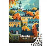 Helsinki Finland Cityscape Travel Puzzle 1000 Pieces, Vintage Architecture Destination, for Home Décor Fans, Decorative Artwork, Adult Puzzle, 52x38cm/1000pcs