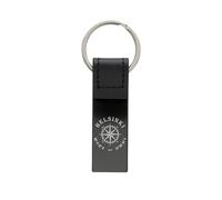 Helsinki Finland Coordinates Travel Laser Engraved Keychain, Leather And Steel Keyring