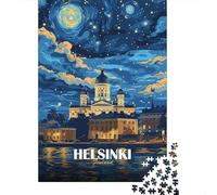 Helsinki Finland Nightscape Art Poster 1000 Piece Jigsaw Puzzle, Asian Architecture Inspired View, Thick Cardboard Pieces, Birthday Gift for Puzzle Lovers, Gift Idea, 52x38cm/1000pcs
