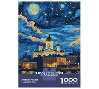 Helsinki Finland Nightscape Art Poster 1000 Piece Jigsaw Puzzle, Historic Square Architecture, Premium Paper Puzzle, Decorative Artwork for Travel Lovers, Paper Board, 38x26cm/1000pcs