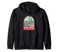 Helsinki Finland Travel Art Emblem Vintage Zip Hoodie