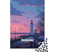 Helsinki Lighthouse at Sunset Adult Paper Puzzle, Vintage Architecture Destination, Weekend Hobby, Thick Cardboard Pieces, for Travel Lovers, 52x38cm/1000pcs