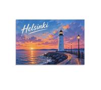 Helsinki Lighthouse at Sunset Home Wall Art Canvas Print, Room Decor | Decorative canvas art suits bedroom, where it gives empty walls more presence without changing the furniture layout