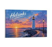 Helsinki Lighthouse at Sunset Home Wall Decor Canvas Print for Hallway | Wall styling for near a dining area: wall art print that adds visual interest without changing the furniture layout