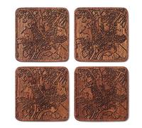 Helsinki Map Coaster, Set of 4, Sapele Wooden Coaster with City map, Multiple City Optional, Handmade