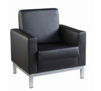 Helsinki square back reception single tub chair 800mm wide - black bonded leather faced