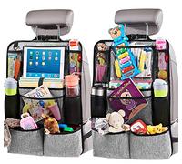 Helteko Car Seat Organiser with Kick Mats, Back Seat Protector, Touch Screen Tablet Holder, Car Organiser with 9 Storage Pockets, 2 Pcs