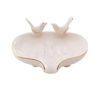 HELTER Self Draining Ceramic Soap Dish with Birds, Soap Dish Holder Waterfall Bar Soap Holder Golden Edge Household for Bathroom Kitchen Shower