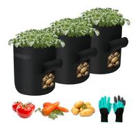 Helterfolg Potato Grow Bag, Plant Grow Bags with Strap Handles and Access Flap, Garden Growing Bag with Garden Gloves for Potatoes and Other Vegetables (3-Packs 7 Gallon)