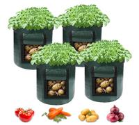 Helterfolg Potato Grow Bags with Flap Window, PE Portable Premium Breathable Garden Plant Grow Bags for Potatoes, Carrots, Tomatoes, Cucumbers and Other Vegetables (4-Packs 10 Gallon)