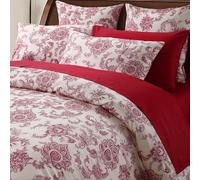 Helthep Luxury Vintage King Size 3Pcs Duvet Cover Set Red Flower Paisley Pattern Retro Lvory White Fresh Chic Floral Boho French Rural Romantic 100% Egyptian Cotton Off- White Bedding Sets
