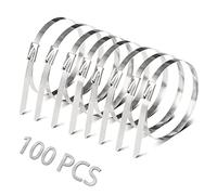 Helunsi 100 Pcs Metal Zip Ties 30cm / 11.8" Stainless Steel Cable Ties, Heavy Duty Self Locking Multi-Purpose, Suitable for Fixed Indoor Outdoor Exhaust Wrap Farms Pipes Cables and Fence - Silver