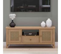 helvane solid wood tv stand with 2 doors 1 drawer in oak