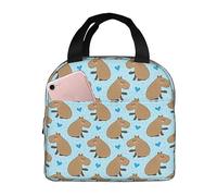 Helves Capybaras Animal Pattern Lunch Bag Insulated with Pocket Lunch Box Container Tote Bags for School Picnic Beach Work Travel