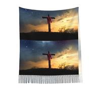Helves Christian Cross Jesus Pattern Scarf Large Winter Shawl With Tassels Long Warm Wraps Blanket Scarves For Women Men
