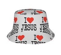 Helves I Love Jesus Bucket Hat Fisherman Hats Packable Sun Cap Outdoor Summer Travel Beach Cap for Women Men Unisex Black
