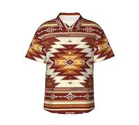 Helves Native American Indian Geometric Ethnic Mens Hawaiian Shirt Button Down Short Sleeve Beach Casual Summer Shirts Tops Black