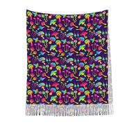 Helves Psychedelic Mushroom Neon Pattern Scarf Large Winter Shawl With Tassels Long Warm Wraps Blanket Scarves For Women Men