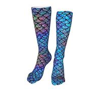 Helves Rainbow Mermaid Scale Print Socks Tall Knee High Socks Tube Socking Compression Running Stockings Long Athletic Socks For Outdoor 20 Inches