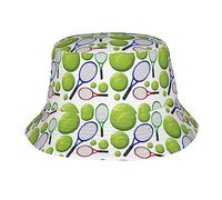 Helves Tennis Rackets and Balls Bucket Hat Fisherman Hats Packable Sun Cap Outdoor Summer Travel Beach Cap for Women Men Unisex Black