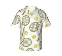 Helves Tennis Rackets and Balls Pattern Mens Hawaiian Shirt Button Down Short Sleeve Beach Casual Summer Shirts Tops Black