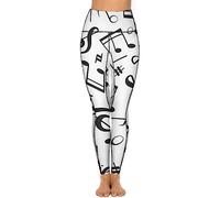 HELVES White Music Notes PrintHigh Waist Yoga Pants Gym Sports Pants Stretchy Skinny Leggings for Running