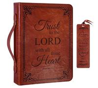 HelvioraX Large PU Leather Bible Cover Case - Zipper Handle, Brown