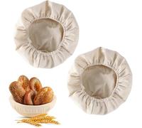 Helweet Bread Proofing Basket Fabric Cover, Linen Insert for Bread Proofing Baskets, Natural Rattan Basket Cover, Brown, Round, Cotton and Linen, 10 Inch, Pack of 2